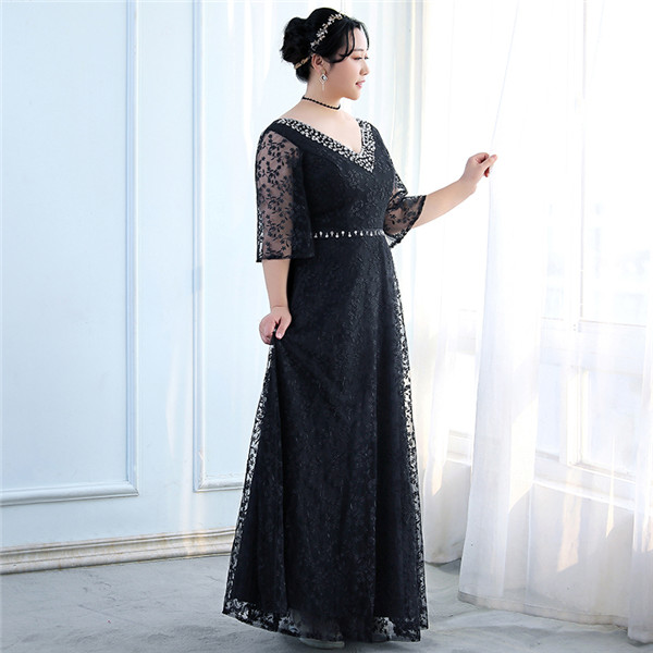 【送料無料】ロングドレス パーティードレス ロング丈 袖あり 大きいサイズドレス 発表会 成人式 結婚式 レディース 2L 3L 4L 5L ワンピース 花嫁 レースドレス Vネック 二次会 フォーマルドレス 大人 ピアノ発表会 舞踏会 演奏会_3