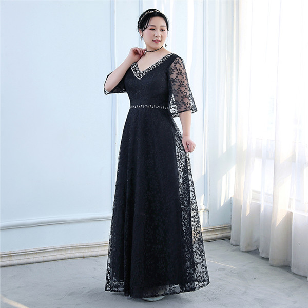 【送料無料】ロングドレス パーティードレス ロング丈 袖あり 大きいサイズドレス 発表会 成人式 結婚式 レディース 2L 3L 4L 5L ワンピース 花嫁 レースドレス Vネック 二次会 フォーマルドレス 大人 ピアノ発表会 舞踏会 演奏会_4