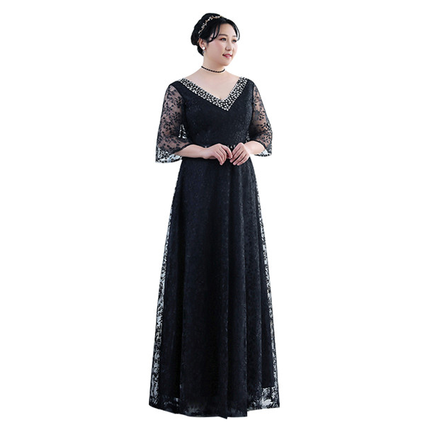 【送料無料】ロングドレス パーティードレス ロング丈 袖あり 大きいサイズドレス 発表会 成人式 結婚式 レディース 2L 3L 4L 5L ワンピース 花嫁 レースドレス Vネック 二次会 フォーマルドレス 大人 ピアノ発表会 舞踏会 演奏会_6