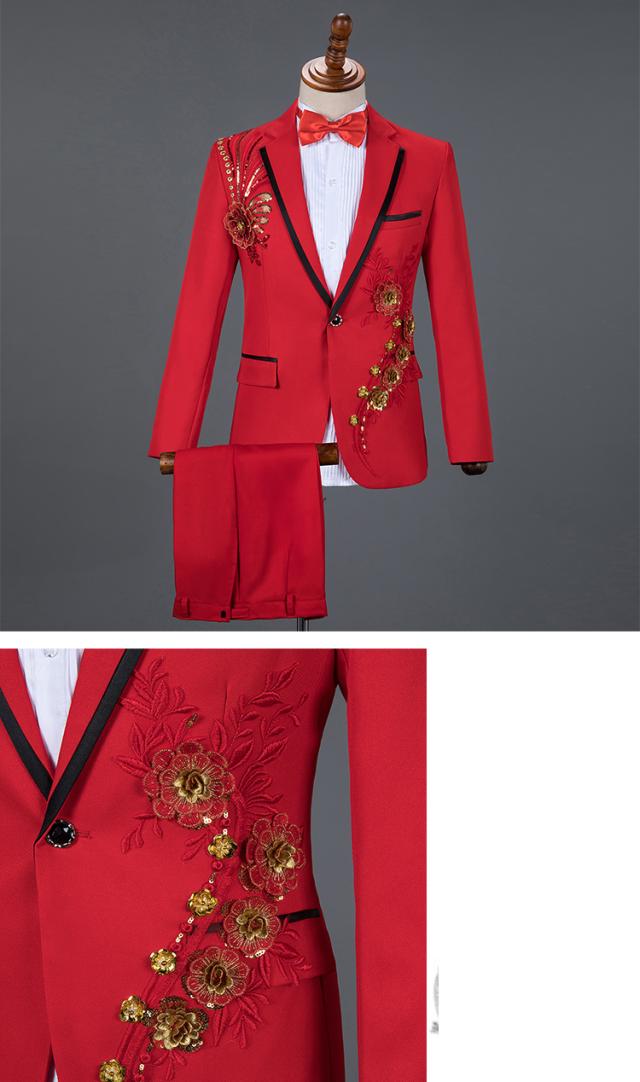 送料無料】 演出服 王子様 貴公子 カラオケ メンズ スーツ S~2XL 赤 白