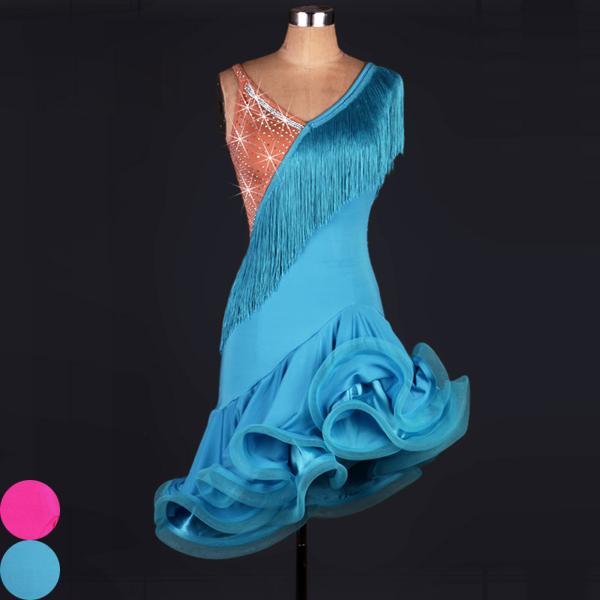 【送料無料】サイズ指定可 ラテン衣装 社交ダンス ラテンドレス タッセルドレス ワンピース 衣装 フリンジ  キャバ 練習服 スタンダード