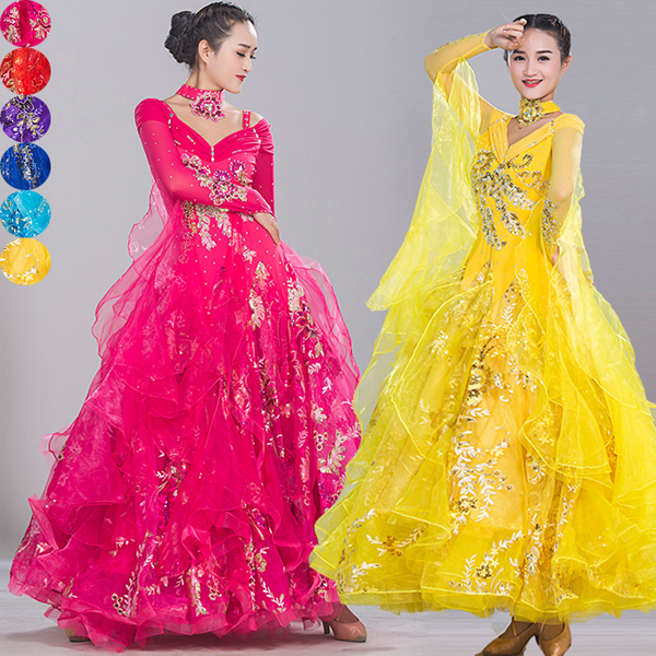 社交ダンス 衣装　モダンドレス ラテンドレス ラテン衣装 社交ダンスドレス ダンスウエア 大きい裾 ダンス衣装 競技着 練習服