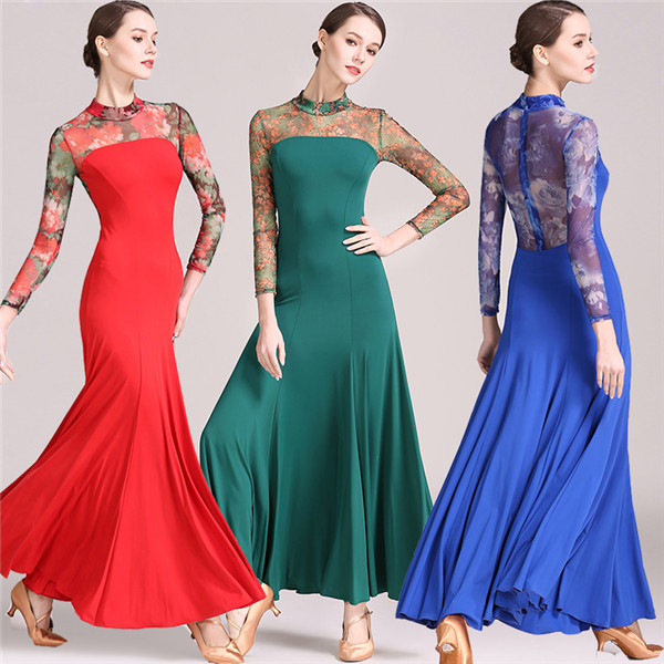 社交ダンス  ラテン衣装 モダンドレス ラテンドレス  社交ダンスドレス 大きい裾 ダンス衣装 競技着 練習服 演出用 ワンピース グリーン レッド ブルー S M L XL 2XL