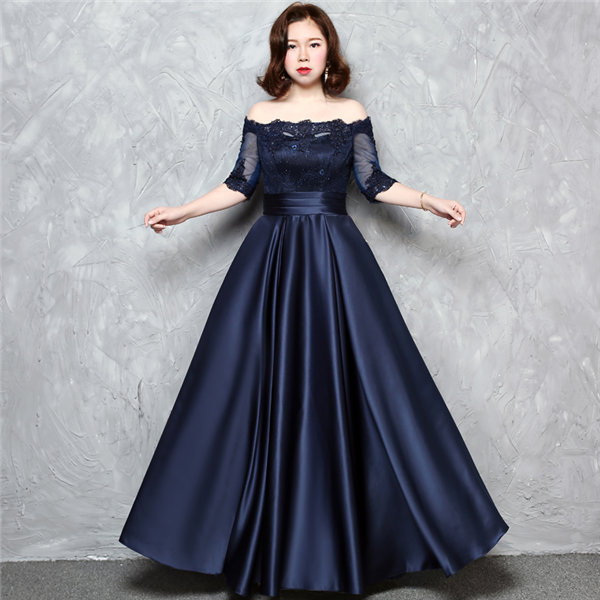 【送料無料】サイズ有りL/XL/2XL/3XL/4XL パーティードレス ワンピース ドレス 大きいサイズ ロングドレス 二次会 レディース フォーマル 20代30代40代50代 上品 披露宴 二次会 ネイビー