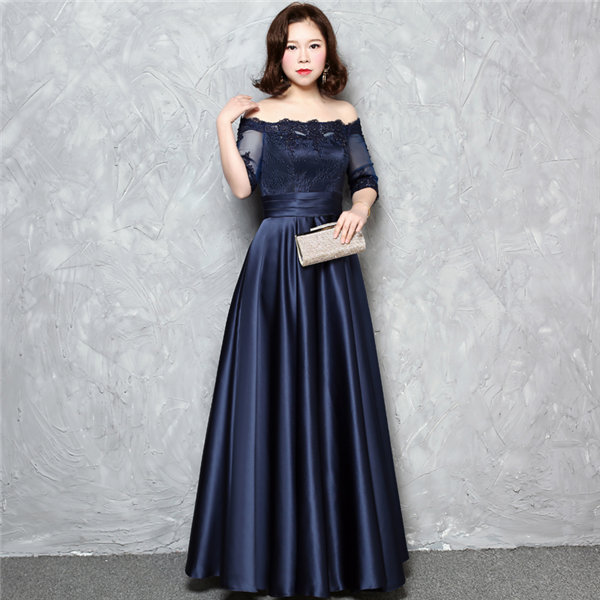 【送料無料】サイズ有りL/XL/2XL/3XL/4XL パーティードレス ワンピース ドレス 大きいサイズ ロングドレス 二次会 レディース フォーマル 20代30代40代50代 上品 披露宴 二次会 ネイビー_1