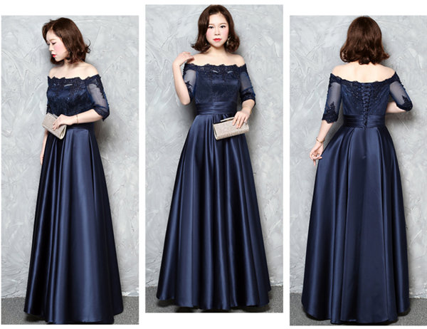【送料無料】サイズ有りL/XL/2XL/3XL/4XL パーティードレス ワンピース ドレス 大きいサイズ ロングドレス 二次会 レディース フォーマル 20代30代40代50代 上品 披露宴 二次会 ネイビー_4