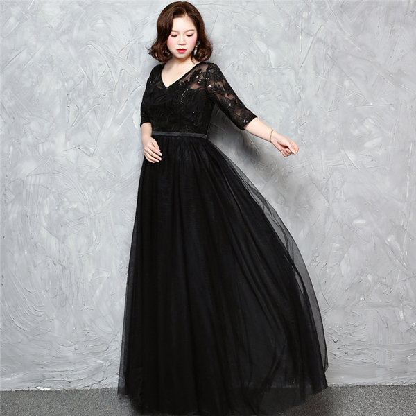 【送料無料】「サイズ有りXL/2XL/3XL/4XL」パーティードレス ワンピース ドレス 大きいサイズ ロングドレス 二次会 レディース フォーマル 20代30代40代50代 上品 披露宴 二次会 ブラック_2