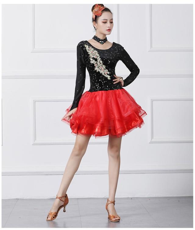社交ダンス ラテンドレス ワンピース ショート丈 チャチャチャ ダンス衣装 練習服 スタンダード ラテンダンス ラテン競技着 練習着 ダンス 演出 ダンスウエア ダンス発表会 団体 サルサダンス 競技用ドレス ステージ 演出服_4