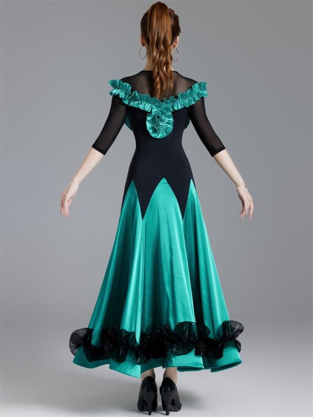 社交ダンスドレス 社交ダンス モダンドレス ローズ グリーン 大きい