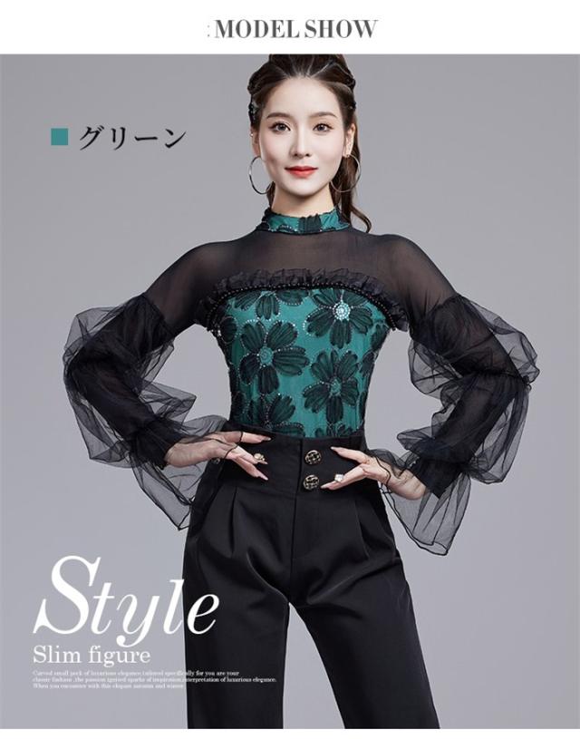 社交ダンス トップス レオタード 社交ダンス衣装 パープル グリーン