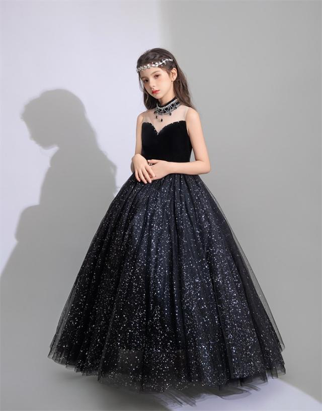 ドレス 発表会 結婚式 女の子 ワンピース ピアノ発表会 フォーマル 袖無し ノースリーブ ハイネック ロング丈 子供 ロングドレス キッズドレス パーティドレス 上品 かわいい おしゃれ コンクール コンサート 舞台 イベント_1