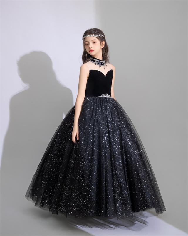 ドレス 発表会 結婚式 女の子 ワンピース ピアノ発表会 フォーマル 袖無し ノースリーブ ハイネック ロング丈 子供 ロングドレス キッズドレス パーティドレス 上品 かわいい おしゃれ コンクール コンサート 舞台 イベント_2