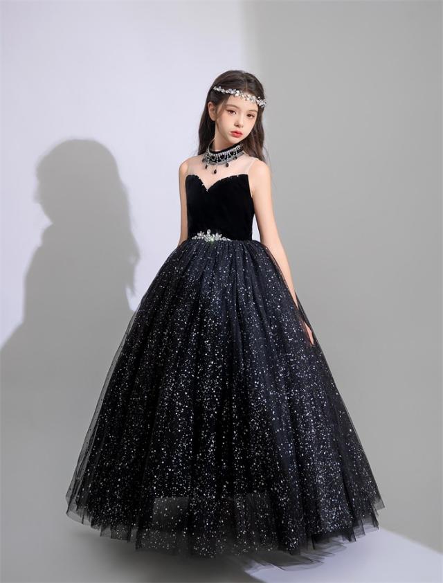 ドレス 発表会 結婚式 女の子 ワンピース ピアノ発表会 フォーマル 袖無し ノースリーブ ハイネック ロング丈 子供 ロングドレス キッズドレス パーティドレス 上品 かわいい おしゃれ コンクール コンサート 舞台 イベント_3