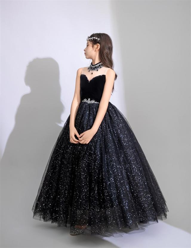 ドレス 発表会 結婚式 女の子 ワンピース ピアノ発表会 フォーマル 袖無し ノースリーブ ハイネック ロング丈 子供 ロングドレス キッズドレス パーティドレス 上品 かわいい おしゃれ コンクール コンサート 舞台 イベント_5