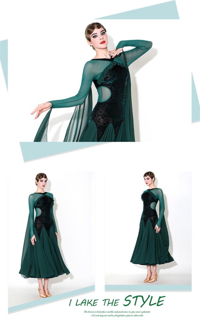 送料無料 社交ダンス衣装 社交ダンスドレス モダンダンス グリーン 花