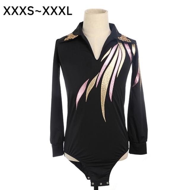 フィギュアスケート 衣装 子供 男の子 メンズ   ブラック 黒 アイスダンス アイススケート 長袖 レオタード ストレッチ フォーマンス コスチューム 発表会 競技用 演出服 レッスン着 新体操 ダンス コンクール