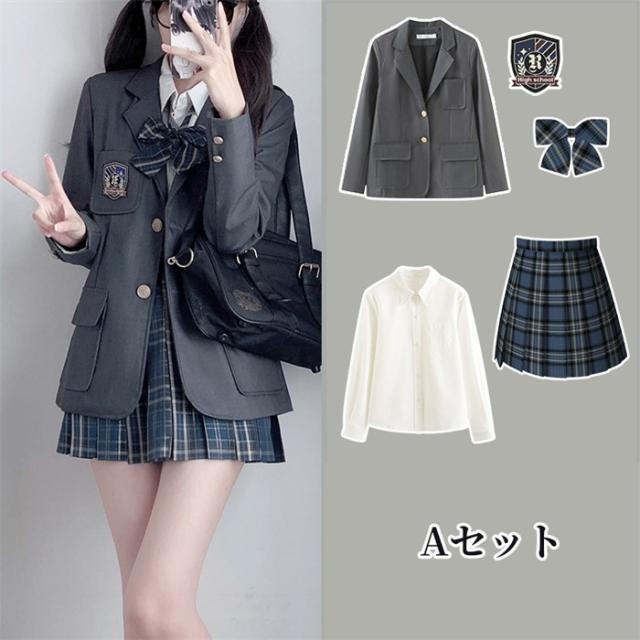5点セット 入学式 卒業式 スーツ 女の子 長袖 中学生 高校生 制服 学生制服 女子高生  ブレザー スカート チェック柄 レディース お受験 結婚式 発表会 入学 通学 ジュニア フォーマル フォーマルスーツ_2