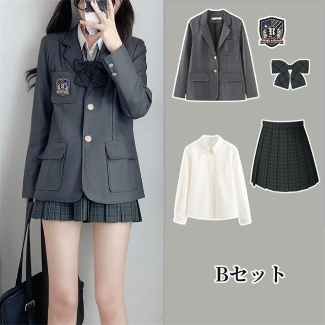 5点セット 入学式 卒業式 スーツ 女の子 長袖 中学生 高校生 制服 学生制服 女子高生  ブレザー スカート チェック柄 レディース お受験 結婚式 発表会 入学 通学 ジュニア フォーマル フォーマルスーツ_3