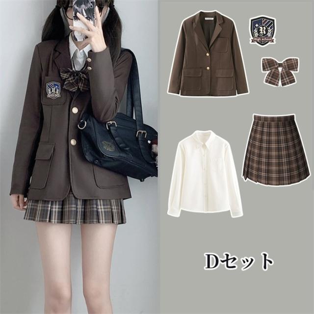 5点セット 入学式 卒業式 スーツ 女の子 長袖 中学生 高校生 制服 学生制服 女子高生  ブレザー スカート チェック柄 レディース お受験 結婚式 発表会 入学 通学 ジュニア フォーマル フォーマルスーツ_5