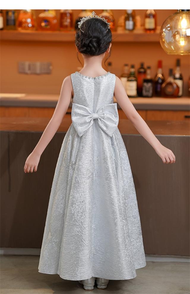 ピアノ発表会 ドレス 子供 女の子 シルバー 発表会ドレス ノースリーブ 子ども ワンピース お祝い日 演奏会 音楽会 フォーマル 誕生日 撮影 パーティー ジュニア キッズ ロングドレス ロング 七五三 結婚式 卒業式 入学式_2