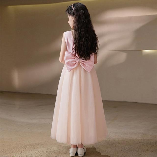 ピアノ発表会 ドレス 子供 女の子 ピンク リボン 発表会ドレス ノースリーブ 子ども ワンピース お祝い日 演奏会 音楽会 フォーマル 誕生日 撮影 パーティー ジュニア キッズ ロングドレス ロング_2