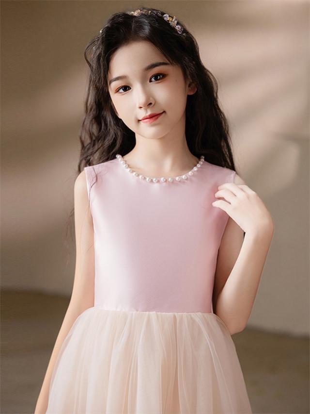 ピアノ発表会 ドレス 子供 女の子 ピンク リボン 発表会ドレス ノースリーブ 子ども ワンピース お祝い日 演奏会 音楽会 フォーマル 誕生日 撮影 パーティー ジュニア キッズ ロングドレス ロング_3