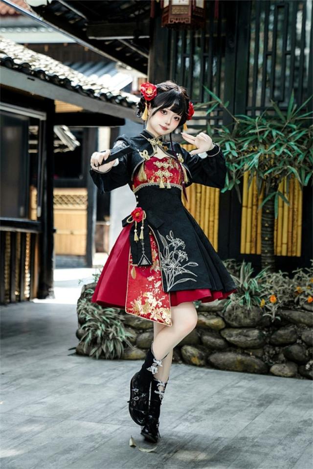 ロリータワンピース レディース チャイナドレス ワンピース セット 上下セット 大人可愛い 日常 普段使い 街着 コスプレ イベント ゲーム風 lolita 小柄 可愛い 仮装 コスチューム 学生 女の子 ハロウィン   S M L ロリータワンピース レディース チャイナドレス ワンピース セット