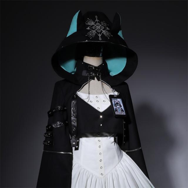 ロリータワンピース  レディース ロリータ ドレス セット ハロウィン コスチューム コート フード付き 短め 小柄 可愛い ケモノ パンク 日常 黒 ゴスロリ OP  ダーク 天使 悪魔 仮装 パーティー イベント 撮影用   S M L ロリータワンピース レディース ロリータ ドレス セット ハロウィン