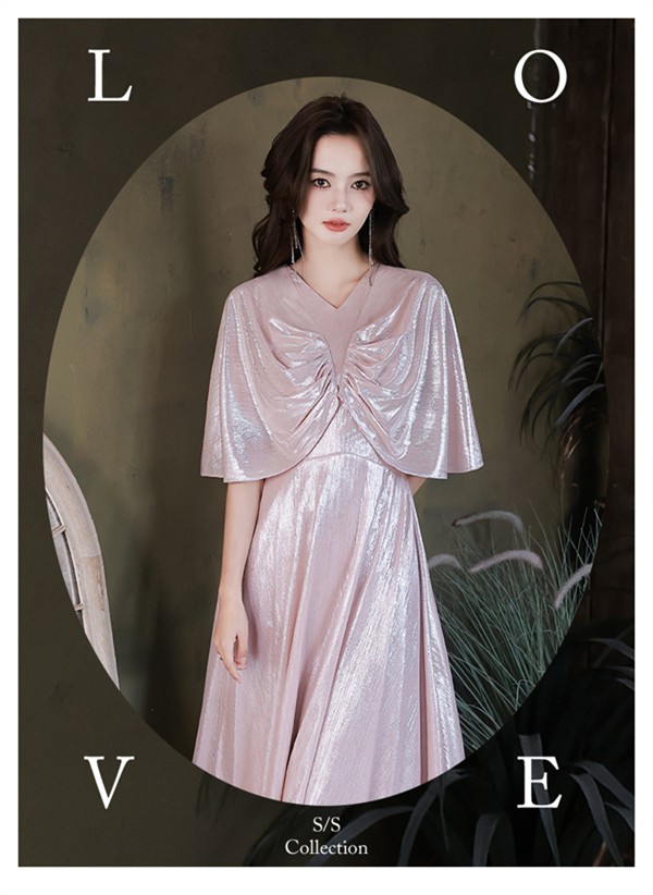 ドレス 大人 ピアノ 発表会 ミモレ丈ドレス ピンク 演奏会 結婚式  