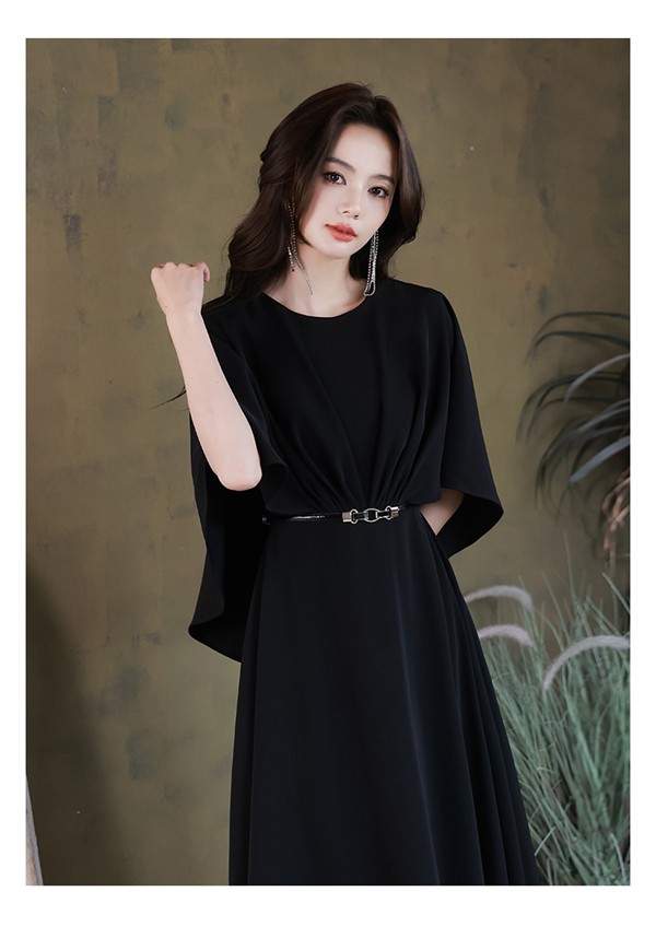 ドレス 黒 ミモレ丈 大人 ピアノ 発表会 演奏会 結婚式 卒業式 母親