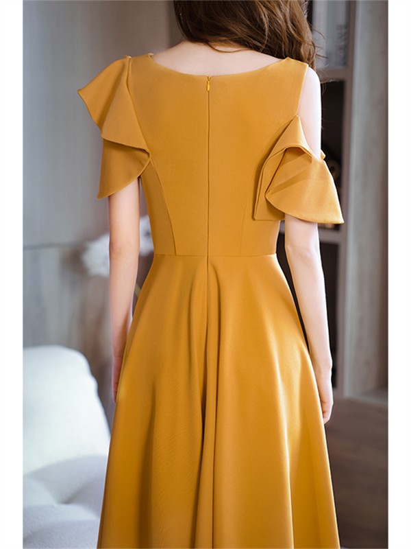 ドレス イエロー 大人 ピアノ 発表会 パーティードレス ショート丈