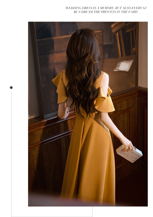 ドレス イエロー 大人 ピアノ 発表会 パーティードレス ショート丈