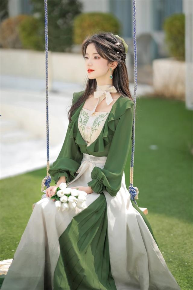 4点セット ワンピース ロング丈 シフォン レディース 可愛い 日常 Aライン 中華風 ロリータ ゴスロリ Lolita 長袖 4点セット ワンピース ロング丈 シフォン レディース 可愛い 日常 A