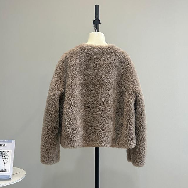 【全5色／S〜L】ボアジャケット レディース ウール 秋冬 もこもこ vネック ショートコート フェイクファー アウター ゆったり 大人かわいい 韓国風 あったか 冬アウター 20代 30代 40代 女性 体型カバー 秋アウター_11