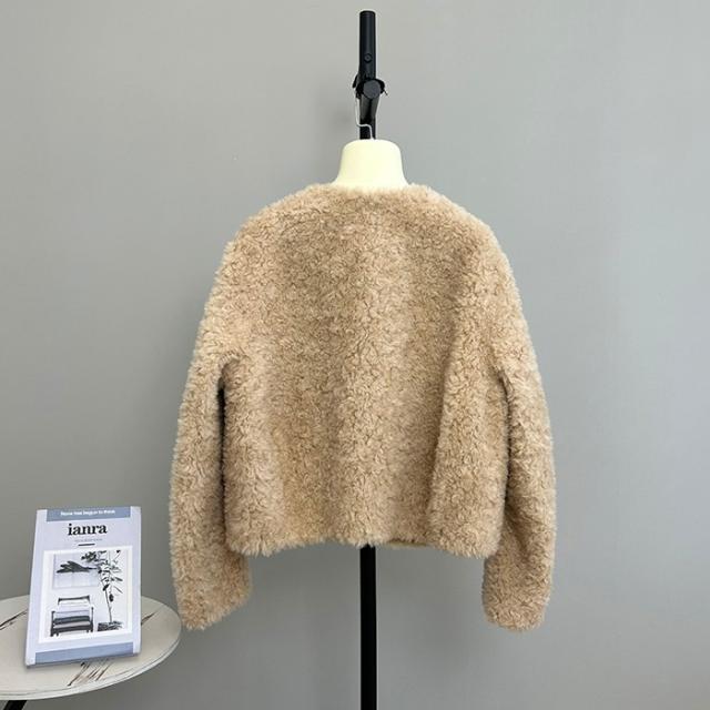 【全5色／S〜L】ボアジャケット レディース ウール 秋冬 もこもこ vネック ショートコート フェイクファー アウター ゆったり 大人かわいい 韓国風 あったか 冬アウター 20代 30代 40代 女性 体型カバー 秋アウター_15
