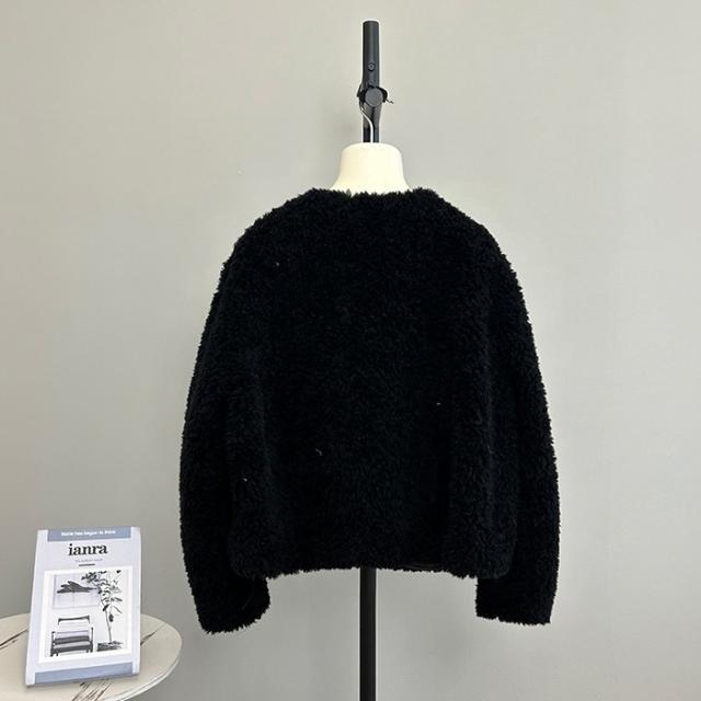 【全5色／S〜L】ボアジャケット レディース ウール 秋冬 もこもこ vネック ショートコート フェイクファー アウター ゆったり 大人かわいい 韓国風 あったか 冬アウター 20代 30代 40代 女性 体型カバー 秋アウター_8