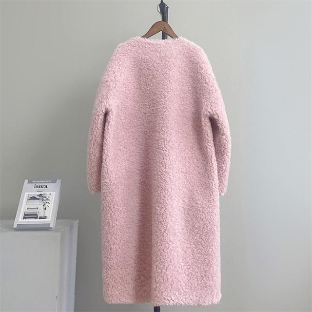 ボアコート レディース ロング丈 ウール 冬 アウター 秋冬 もこもこ 可愛い 大人女子 韓国 きれいめ シンプル 上品 ダブルボタン 防寒 ふわふわ トレンド 通勤 体型カバー おしゃれ 長袖 ポケット付き ブラック ホワイト グレー ブラウン ピンク ベージュ_10