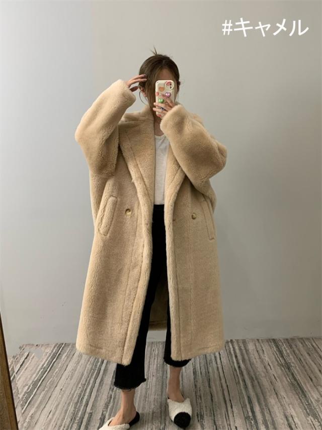 10色 テディベアコート ロングコート レディース アウター ウール テディベア テディコート ロング丈 ボアコート ボア 長袖 ポケット付 もこもこボアビッグ ファーコート きれいめ 秋服 冬服 あったか 暖か 防寒 秋冬 春 秋 冬 ウールコート チェスターコート_11