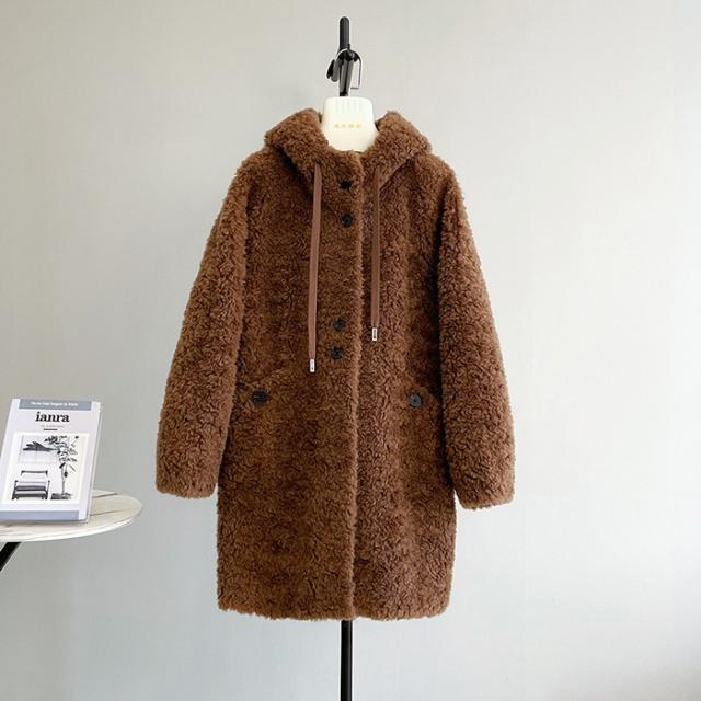 【全5色／S〜L】ボアコート フード付き レディース ウール 秋冬 アウター ファー もこもこ ロング丈 ゆったり 体型カバー カジュアル 韓国風 防寒 軽量 暖かい ふわふわ 20代 30代 40代 学生 ママ シンプル 上品 オフホワイト ブラック ベージュ グレー ブラウン_13