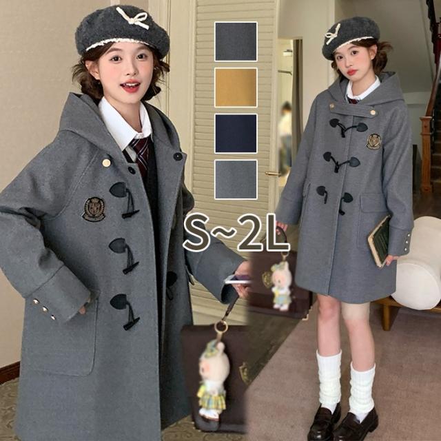 ダッフルコート レディース ロングコート スクールコート 制服風 学生 アウター フード付き 防寒 秋冬 通学 通勤 シンプル 無地 上品 きれいめ 大人可愛い S M L 2L グレー ネイビー キャメル