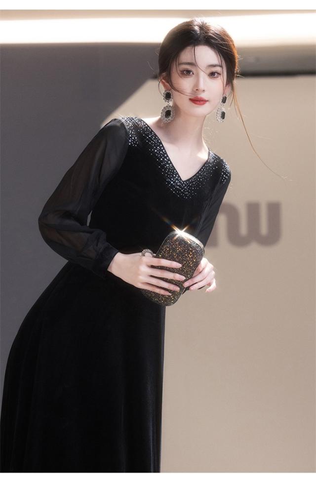 ドレス 大人 ピアノ発表会 パーティードレス ロング丈 レディース 演奏会 ブラック 黒 ワインレッド サファイア 袖有り 体型カバー 成人式 同窓会 Aライン 結婚式 ステージドレス 二次会 忘年会 ロングドレス ワンピース 上品 20代 30代 40代 50代_7