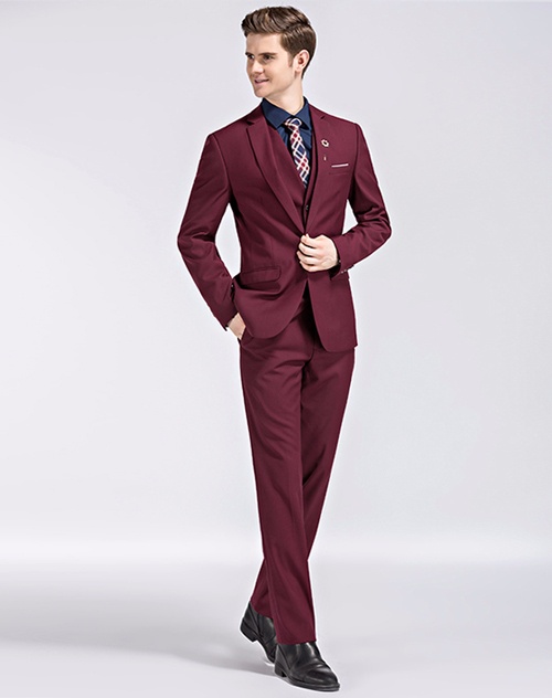 【送料無料】紳士服 ベスト付き メンズスーツ ビジネススーツ 1ツ釦 スリムバージョン 1ボタンビジネススーツ 男性用 パンツ スーツ レッドスーツ ３点セット_3