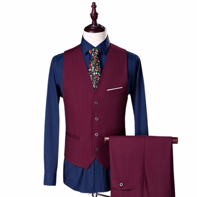 【送料無料】紳士服 ベスト付き メンズスーツ ビジネススーツ 1ツ釦 スリムバージョン 1ボタンビジネススーツ 男性用 パンツ スーツ レッドスーツ ３点セット_5