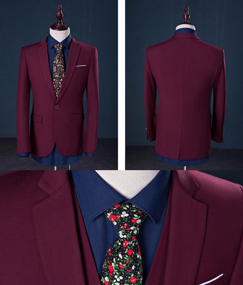 【送料無料】紳士服 ベスト付き メンズスーツ ビジネススーツ 1ツ釦 スリムバージョン 1ボタンビジネススーツ 男性用 パンツ スーツ レッドスーツ ３点セット_6