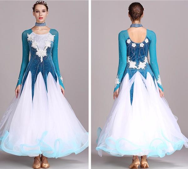 【送料無料】長袖 テン ダンス服 ダンスウェア ワンピース 5色可選 競技会 ワルツ 競技用 インターナショナルダンス ステージ衣装 パーティー舞台衣装 演出服 社交ダンス モダンドレス ワインレッド グリーン ブラック パープル ブルー 送料無料】長袖 テン ダンス服 ダンスウェア ワンピース 5色可選 競技