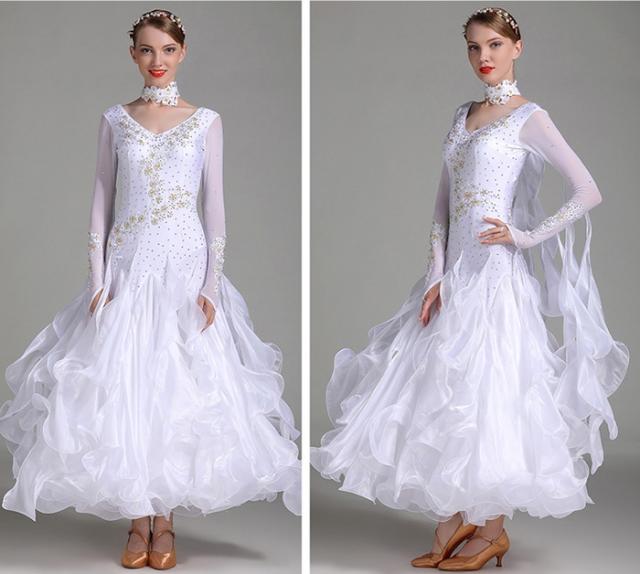 社交ダンス 衣装 モダンドレス ラテンドレス ラテン衣装 ホワイト