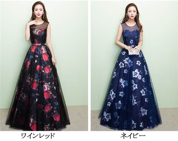 【送料無料】花柄 ブライズメイド ドレス ロング 結婚式 リゾートワンピ お揃いドレス ワンピース 母親 イブニングドレス_1