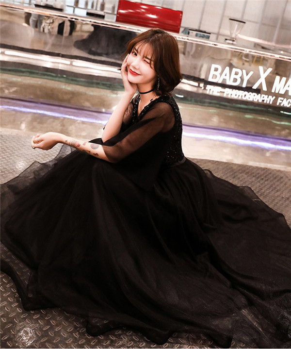 送料無料】黒ドレス 小さいサイズ 大きいサイズ ロングドレス お呼ばれ