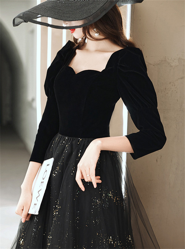 【送料無料】演奏会 母親 結婚式 黒 ロングドレス パーティードレス ロング丈 フォーマル ワンピース 小さいサイズ 大きいサイズ 4L 袖付き ブラック 大人 ピアノ 発表会 ドレス 謝恩会 花嫁 20代 30代_4