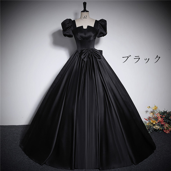 ロングドレス 黒 ブラック 演奏会 ピアノ 発表会 半袖付き 袖あり 編み上げ フェミニン エレガント大きいサイズ 3L 大人 母親 結婚式 体型カバー 謝恩会 卒業式 花嫁 誕生日会 ステージ 20代 30代_6